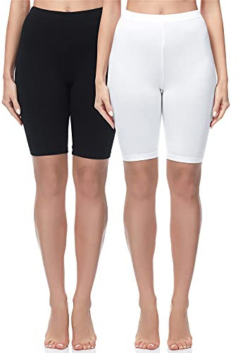Merry Style Damen Sport Leggings kurz Sportleggings Radlerhose Sporthose aus Baumwolle 2 Pack MS10-200 (Schwarz/Weiß(2Pack), M)