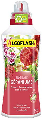 ALGOFLASH Engrais Géraniums et Toutes Fleurs de Balcon, Bouchon Doseur Inclus, 750 ml, ALIBAC750N
