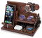 TESLYAR Cadeau Homme Organisateur de Bureau Bois Cadeau Fete des Peres Noël Cadeau Support Telephone Bureau Cadeau Papa Support Montre Monnaie Cadeau Anniversaire Homme Idee Cadeau (Marron)