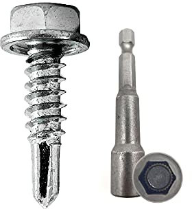 DOJA Industrial | Viti Autofilettanti Testa Esagonale Senza Rondella 4,8x19 + Chiave a Bussola M8 | 100 Viti Autoforanti Zincate + 1 Chiave Torx | Uso: Lastre Ondulate, Lamiera Tetto Ferro …