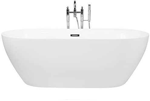 Stilvolle Acryl Badewanne oval freistehend weiß mit Überlauf 180 x 80 cm Carrera