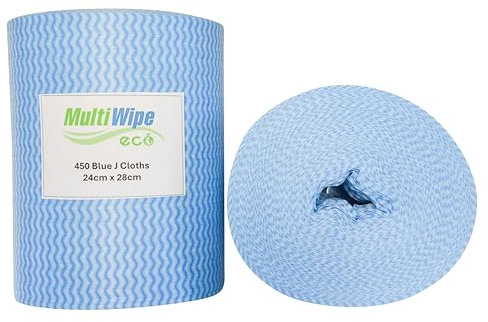 MultiWipe 1 x 450 Blue J Cloth Style Cleaning Cloths On A Roll | Made With 30% Wood Pulp | 24cm x 28cm Perforated Cloths | £0.059p per cloth