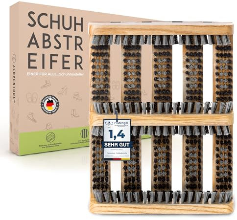 ZENVENTURE® Schuhabstreifer - Robuster Schuhabstreifer für aussen & innen - Aus langlebigem Weißdorn-Holz & mit Antirutsch-Profil [36 x 27 x 5 cm] - Schuhputzer für zu Hause und unterwegs (Beige)