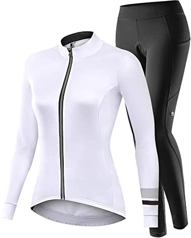 NUCKILY Fahrradbekleidung Set Damen Radtrikot Langarm Winddicht Damen Thermische Fleece mit 3D Polster Hosen, XL, 1702