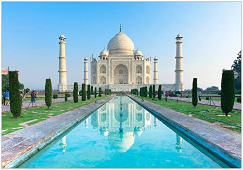Wallario Vliestapete Fototapete Taj Mahal - Mausoleum in Indien - Wandtapete Größe: 200 x 140 cm