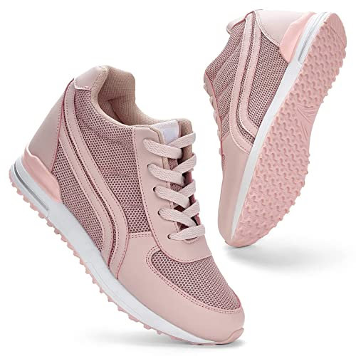 KOWAYI Sneakers Zeppa Donna Casual,Scarpe da Ginnastica con Zeppa Tacco 7CM Sneakers Platform Basse Sportive Fitness Scarpe da Donna Wedges Passeggio Rosa 40