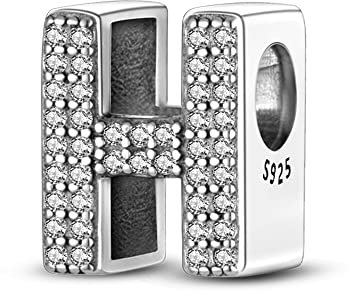 TINSLO Charm Anhänger Damen Buchstabe H für Armband 925 Sterling Silber Charms Beads passend für Pandora Armband und Halskette, Kompatibel mit Europäischen Armbänder für Frauen Mädchen
