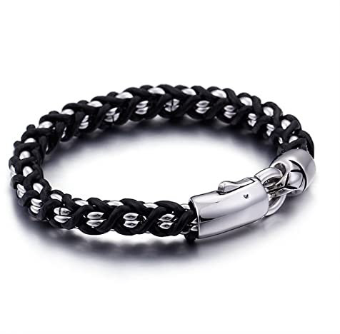 Aotiwe Armband Leder, Armband Herren Schwarz Mode Geflochtenes Armband 22cm Geschenk für Mann