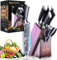 HOABLORN 7 Piezas Cuchillo de Cocina Profesional, Cuchillos de Chef, Cuchillo Bloque de madera Set, Cuchillos Cocina de Acero Damasco Set, Cuchillo Cocina, Cuchillo Universal para Pan de Santoku