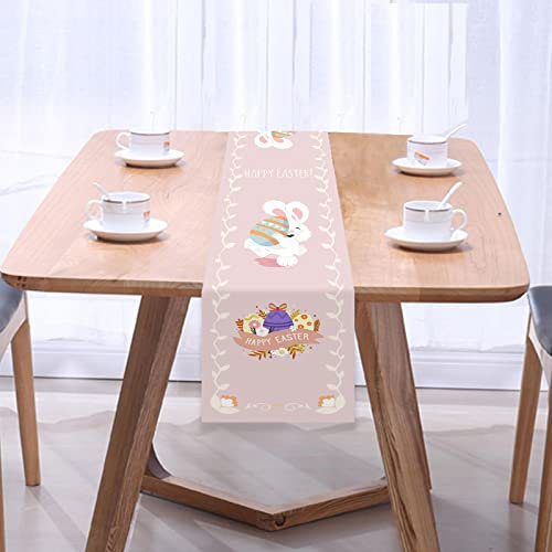 Tischläufer Rosa Osterhase Tischläufer Frühling Polyester Abwaschbar Tischdekoration für Familienfeiern Hochzeiten Hotel Indoor und Outdoor Party Tischläufer Modern 33x274cm