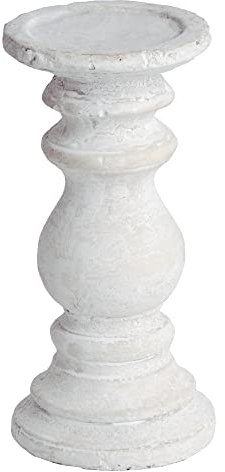 White Wash Stone Textured Vintage Column Candle Holder | 20cm Height | New Home Gift | Birthday Present