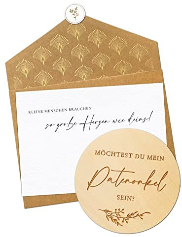 Joli Coon Patenonkel fragen Holzscheibe mit Klappkuvert und Siegelaufkleber - Willst du meine Patenonkel sein