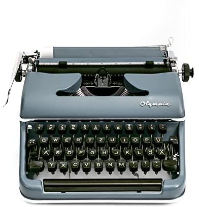 Vintage Schreibmaschine blaugrau - voll funktionsfähige mechanische Schreibmaschine mit neuem Farbband
