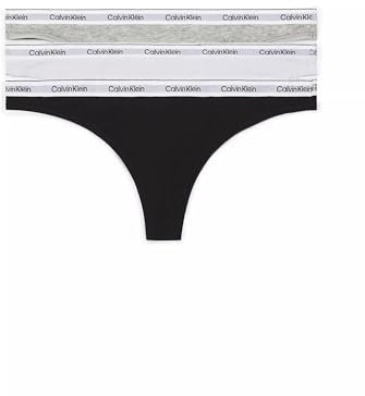 Calvin Klein Women's 3 Pack Modern Logo Thongs, Multicolor (Black/White/Grey Heather), L