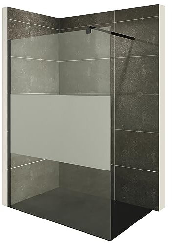 i-flair Duschabtrennung Walk In FIONA 170x200 cm Duschwand Dusche 10mm STARK aus TEILSATINIERTEM NANO ESG Sicherheitsglas mit schwarzem Wandprofil W740 Black Teilsatiniert