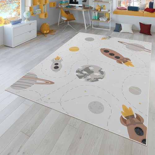 TT Home Kinderteppich Babyzimmer Teppich Kinderzimmer rutschfest Tiere Weltkarte Autos, Farbe:Beige Braun Gelb, Größe:120x160 cm