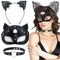 Maschera da Cat, 3 pezzi, Maschera Carnevale Donna, Accessori Cat Maschera e Collana, Maschera di Gatto, Cat Costume da Gatto, Cat Mask per Feste, Carnevale, San Valentino, in Maschera, Nero