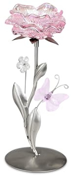 Wundervoller Teelichleuchter Metall 1 flammig 23cm Glasblüte in rosa