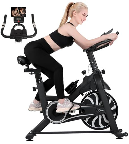 Panana Vélo d'appartement Vélo Vélo Stationnaire avec Volant Silencieux Écran LCD Supports de Tablette de Téléphone Réglable en Hauteur Fitness Entraînement Cardio Intérieur Gym à Domicile