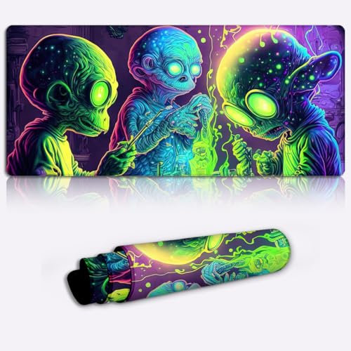 LJSPTU Keyboard and Mouse mat Alien Monster XL Gaming Mouse Mat (80x30x0.3) cm Extended Mouse Mat Waterproof Desk Writing Pad Laptop Waterproof Mat Desk Pad