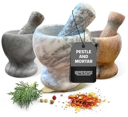 LEDSone Large Mortar and Pestle Set Grey Marble Pestle Mortar Set Grinder Pestle -13.5cm(5.3'')
