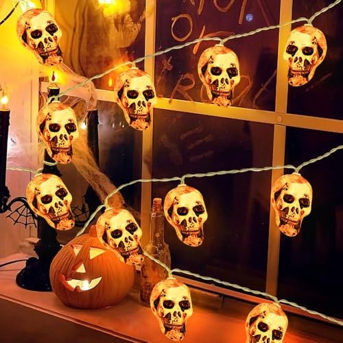 Halloween Totenkopf Lichterketten 3M 20 LED,Totenkopf Lichterkette Batterie,Schädel Lichterkette,Lichterkette Aussen Totenkopf,Led Lichterkette Geister für Halloween Beleuchtung Aussen & Innen