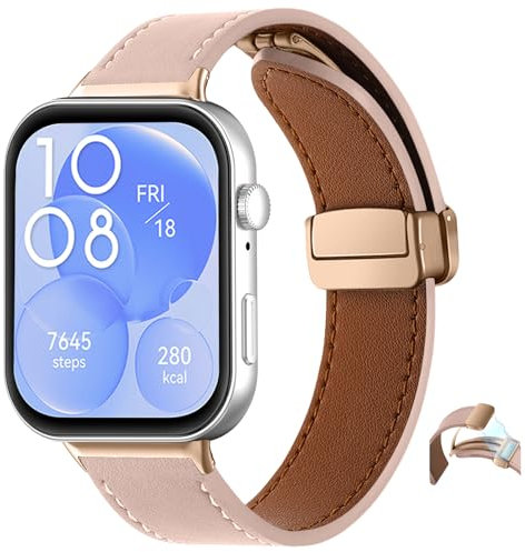 SeNool PU Cuir Bracelet Compatible avec Huawei Watch Fit 4 / Fit 4 Pro/Fit 3, Souple Bande Réglable Magnétique Bracelet de Remplacement en Cuir pour Huawei Watch Fit 4 / Fit 4 Pro/Fit 3 - Rose