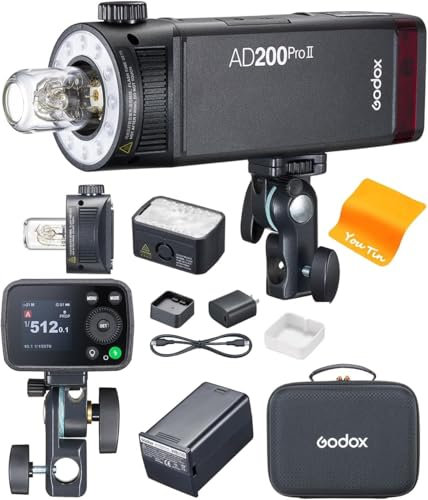 GODOX AD200Pro ll AD200 Pro ll Taschenblitz TTL 2,4 G 200 Ws 1/8000 s HSS 1/512 Volle Leistung, Upgrade-Version mit Zwei Köpfen, Farbgruppen Anzeigeleuchte, GODOX Taschenblitz für C N S O P F Kamera