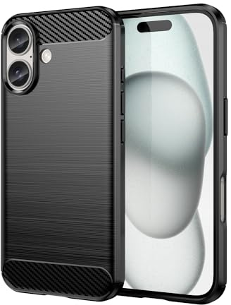 CruzerLite for iPhone 16 Case, Carbon Fiber Texture Design Cover Anti-Scratch Shock Absorption for iPhone 16 (2024) (Black)