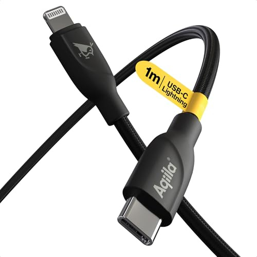 Aqiila Ladekabel für iPhone, USB-C Lightning [MFi-Zertifiziert], 30W, 480Mbps, PD Technologie, 1 Meter Schnellladekabel geflochten, für iPhone USB C auf Lightning, Cablebird CB21 Schwarz