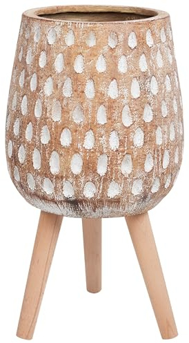 Blumentopf Magnesiumoxid braun/weiß mit Holzbeinen Punkte Muster Asclepias