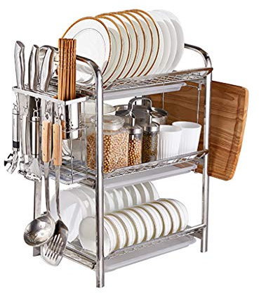Escurridor multifuncional de 3 niveles, de gran capacidad, hecho de acero inoxidable 304 de grado alimenticio, soporta hasta 110 libras