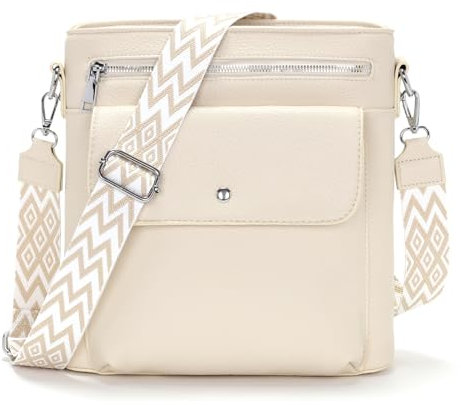 YISUOHOOM Handtasche Damen Mittelgroß Umhängetasche Damen Crossbody Bag Veganes Leder Schultertasche mit Vielen Fächern Beige