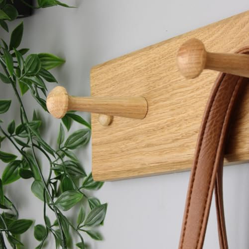 Handcrafted Solid Oak Coat Rack with Oak Shaker Pegs 900mm - 6 Hooks