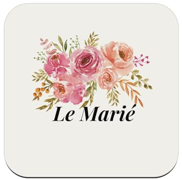 Untersetzer aus Holz, Motiv: Le Bräutigam, Hochzeit, Brautstrauß Aquarell, 1 Stück (95 x 95 mm)