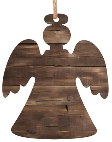 Ornamenti rustici per albero di Natale in legno con stampa in legno antico fienile, etichette rustiche da appendere con corde di iuta