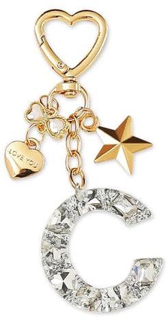 ZVRSUA Nom Lettre Initiale Porte-clés avec Papillon Étoile pour Adolescentes et Filles et Femmes，Alphabet Initial Keyring pour Portefeuilles Sac à Main Charme， Letter Keychains (Argent lettre C)