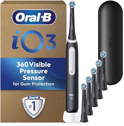 Oral-B iO3 Matt Black Electric Toothbrush + Oral-B iO Ultimate Clean Black Toothbrush Heads x 6