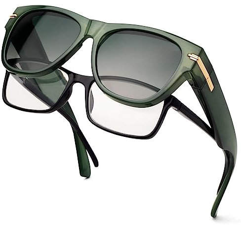 Face Shadow Überzieh Sonnenbrille Übergroß Polarisiert über Normale Brille UV400 Schutz, Überbrille für Brillenträger Damen, Ultra Leicht Fahren Angeln