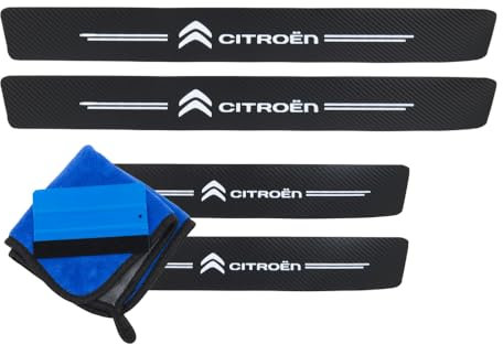 ODOKIT Seuil De Protection Porte Fibre De Carbone Noir - Compatible avec Citroen C1, C2, C3, C4, C5, Berlingo, C-Elysee, Picasso, Aircross - Accessoires 4 Pièces - Facile à Installer - Pose Rapide