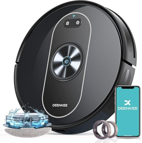 Deenkee Robot Vacuum Cleaner with Mop: 4000pa Strong Suction Robot Vacuum with 3.0 Gyro Navigation, 180 Mins Max, Robotic Vacuums for Pet Hair,Hard Floor