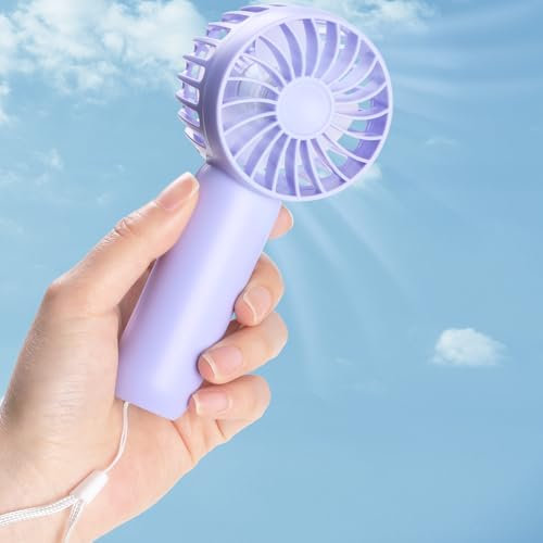 Hianjoo Mini Ventilatore, 2000 mAh Ventilatore Portatile Ricaricabile USB Ventilatore Personale a 3 velocità con Cinghia da Mano, Leggero da Viaggio Spiaggia per Interni ed Esterni (Viola)
