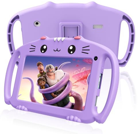 VESWWE Kids Tablet Android 7 In Toddler Table for Kids with WiFi Quad Core 32G ROM 128GB Extendable Parental Control Dual Camera Shockproof Case(Purple)