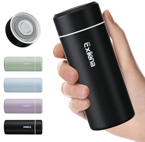 Exllena 【Upgraded】 Small Water Bottle for Handbag – 250ml Mini Flask for Hot & Cold Drinks, Perfect Small Insulated Water Bottle for Travel, Milk, Coffee... (Black)
