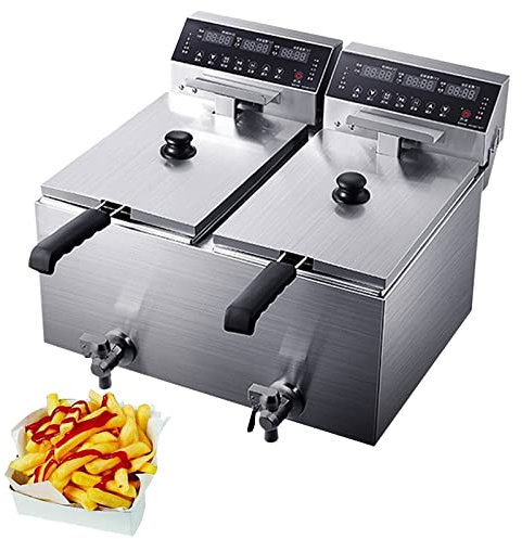 HMASNSEIY Electric Deep Fryer with Basket Stainless Steel Oil Fryer, Fat Fryer with Removable Basket Professional Heating, Frying Timer & Light Indicator, for Kitchen Restaurant (20l)