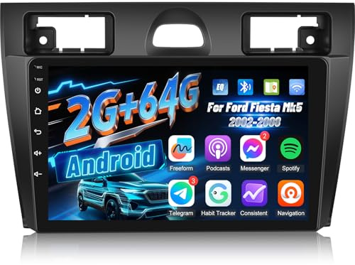 [2+64G] Car Radio for Ford Fiesta Mk5 2002-2008 with Wireless Carplay and Android Auto - 9 Inch Touch Screen Android Car Stereo - DSP/GPS/SWC/WiFi/Bluetooth/FM/RDS + AHD Backup Camera