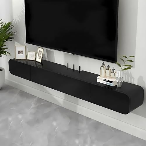 Ahtadums Solid wood Floating TV Stand, With 2 drawers floating tv cabinet, Floating tv unit wall mounted, completely assembled living room wall mounted tv unit (Black, 140cm)