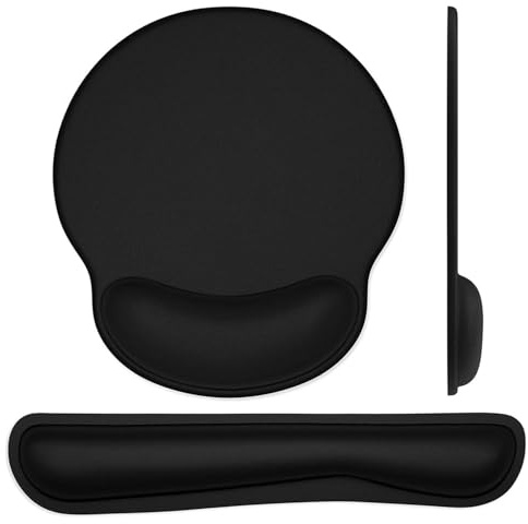 Keyboard Wrist Rest Mouse Mat Set, Wrist Rest Mat, Comfortable Keyboard Wrist Support Memory Foam Mouse Mat with Wrist Cushion Support for Computer Home Office Gaming, Black