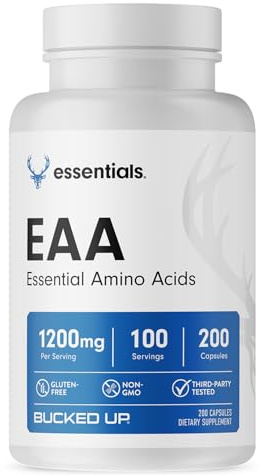 Bucked Up EAA Capsules - Essential Amino Acids Supplement | 1200mg Per Serving | On the Go | Gluten-Free, Non-GMO, Third-Party Tested | 100 Servings (200 Capsules)