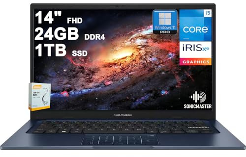 ASUS VivoBook 14 Business Laptop | 14 FHD Anti-Glare Intel 10-core i5-1334U | 24GB DDR4 1TB SSD | Type-C Privacy Camera SonicMaster Long-Lasting Battery Fast Charging Win11Pro w/DLCA Accessory